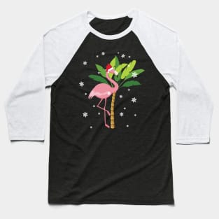 Cute Pink Flamingo Tropical Beach Santa Hat Baseball T-Shirt